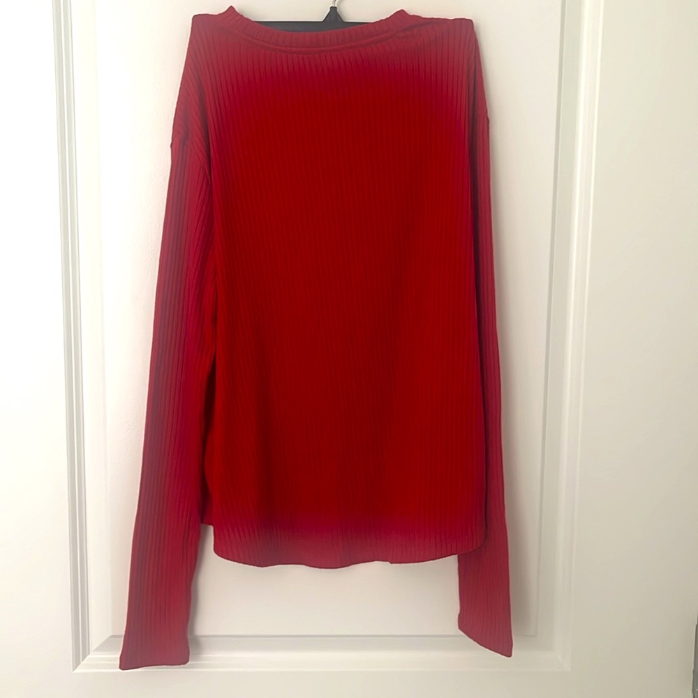 Women's Red Ribbed Top - Picture 2 of 2